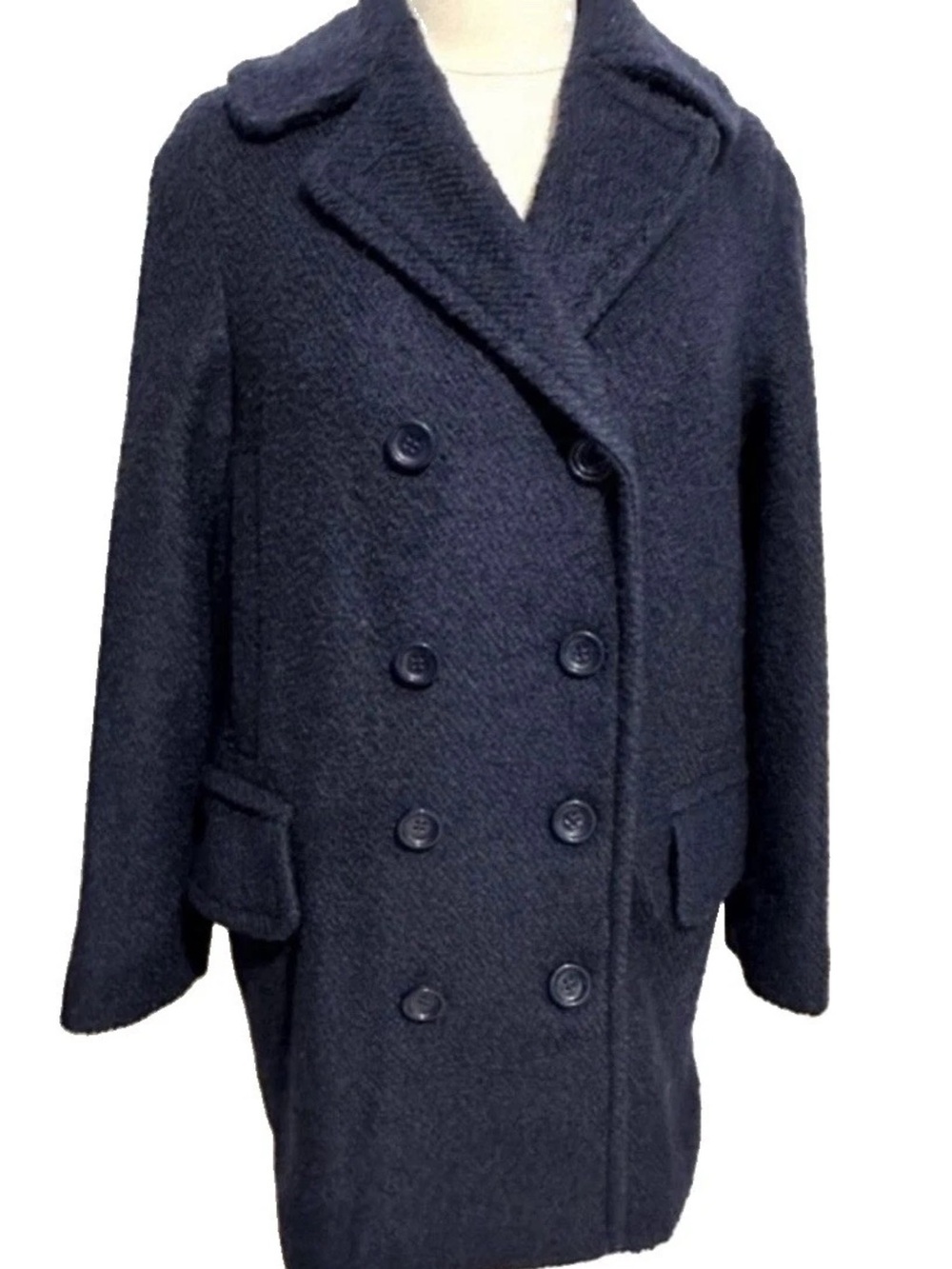COACH Navy Double Breasted Pea Coat Button Front Pockets Mid-Length Medium